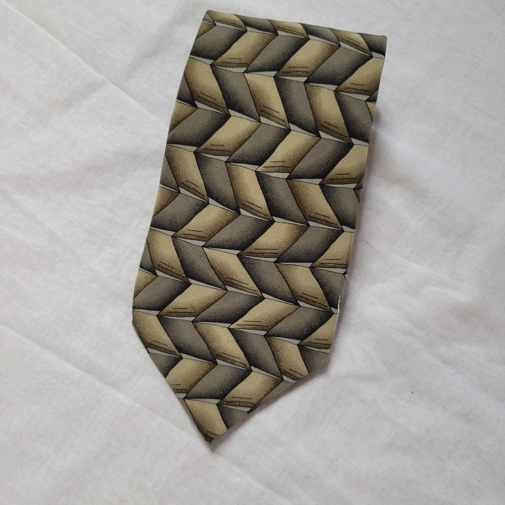 Grateful Dead Dancing Bear Silk Tie Mens Geometric Chevron earth tones Tan 60in